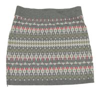 Sivo-bielo-zlato-ružová vzorovaná svetrová sukňa H&M