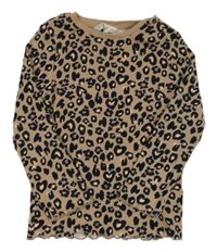 Hnědo-černé žebrované triko s leopardím vzorem F&F