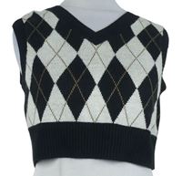 Dámska čierno-smotanová károvaná svetrová crop vesta H&M