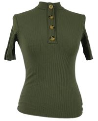 Dámské khaki žebrované tričko s knoflíčky Jennyfer 