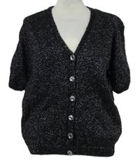 Dámská černo-stříbrná propínací svetrová vesta 