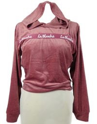 Dámská světlevínová plyšová crop mikina s logy a kapucí La Blanche