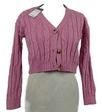 Nové - Dámský růžový vzorovaný crop propínací svetr Primark 