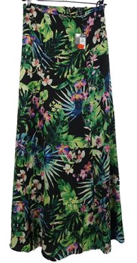 Nové - Dámská černo-barevná květovaná dlouhá sukně s rozparkem Primark 