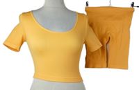 2set - Dámske oranžové rebrované elastické crop tričko + kraťasy Primark