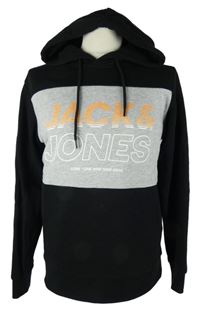 Pánská šedo-černá mikina s logem a kapucí Jack&Jones 