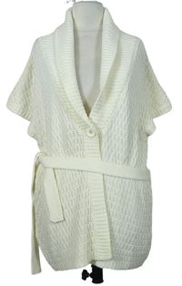 Dámska biela svetrová vesta s golierom a opaskom