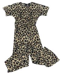 Béžový plisovaný nohavicový overal s leopardím vzorom F&F