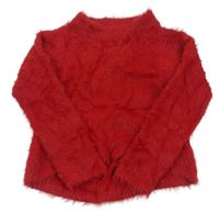Červený chlpatý crop sveter H&M