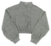 Sivý rebrovaný crop sveter so zipsom Candy couture