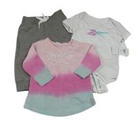 Nové- 3set- růžovo-modré triko s logem+ bílé body+ šedé tepláky Reebol