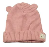 Ružová rebrovaná čapica s nášivkou a uškami Zara