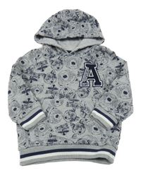 Světlešedá mikina se zvířátky, písmenem a kapucí Nutmeg