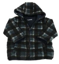 Čierno-modrá kockovaná huňatá bunda s kapucňou Nutmeg