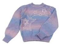 Fialovo-růžovo-modrý svetr s hvězdami z flitrů Dunnes