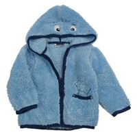 Svetlomodrá chlpatá prepínaci mikina s výšivkou a kapucňou Ergee