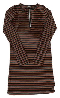 Hnedo-čierno-stříbné pruhované šaty