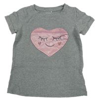 Sivé tričko s ružovým srdiečkom Name it