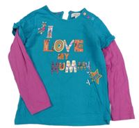 Petrolejovo-vínové triko s nápisy 