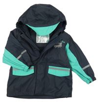 Tmavomodro-zelená nepromokavá jarní bunda s hasiči a kapucí Lupilu