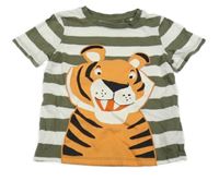 Zeleno-bílé pruhované tričko s tygrem C&A