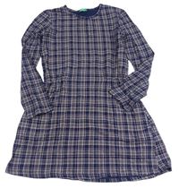 Tmavomodro-pudrové kockované bavlnené šaty Benetton