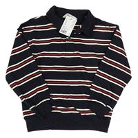 Tmavomodro-vínovo-smotanová pruhovaná mikina s límečkerm H&M