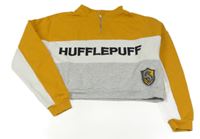 Horčicovo-bílo-šedá crop mikina s nápisem - Harry Potter 