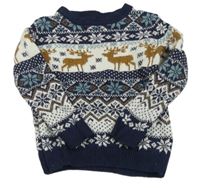 Tmavomodro-biely vzorovaný vlnený sveter s vločkami Next