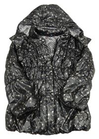 Antracitová šusťáková zimní bunda s hvězdami a kapucí 