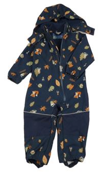 Tmavomodrá softshellová kombinéza s liškami, listy a kapucí Impidimpi