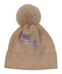 Světlerůopvá čapica s jednooržcem z kamínků a brmbolcom F&F