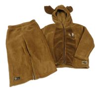 2set - Hnědá chlupatá propínací mikina s losem a kapucí + tepláky 