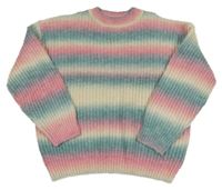 Růžovo-modro-smetanový pruhovaný svetr Destination