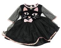 Kostým- černé sametovo/tylové šaty s kočkou 