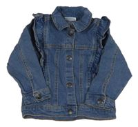 Modrá rifľová bunda s volánikmi