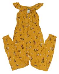 Nové - Hořčicový květovaný kalhotový overal PRIMARK