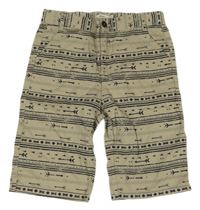 Světlehnědo-černé vzorované plátěné kraťasy s pruhy a šípy