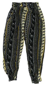 Čierno-bielo-žuté vzorované turecké nohavice Tu