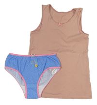 2set - Starorůžová košilka + modro-růžové kalhotky s puntíky 