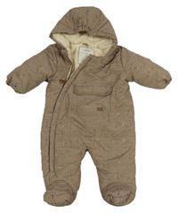 Hnedá šušťáková zimná kombinéza s medvedíkmi a kapucňou Topolino