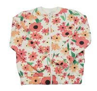 Bílá propínací mikina s květy 