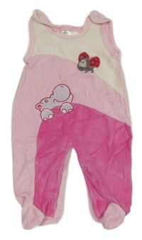 Růžovo-tmavorůžové sametové dupačky s hrošíkem 