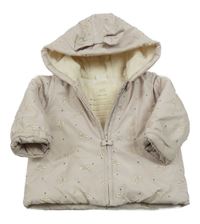 Světlerůžová šusťáková zimní bunda s mašličkami a kapucí Next