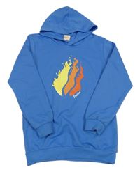 Modrá dlhá mikina s potlačou a kapucňou