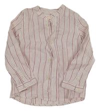 Bílo-růžová pruhovaná lněná košile Gocco