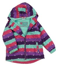 Barevná pruhovaná šusťáková jarní bunda se srdíčky a kapucí Topolino