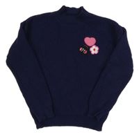 Tmavomodrý rebrovaný sveter s nášivkami Primark