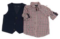 2set - Tmavomodrá společenská vesta + kostkovaná košile Next