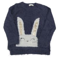 Tmavomodrý chlpatý sveter so zajačikom H&M